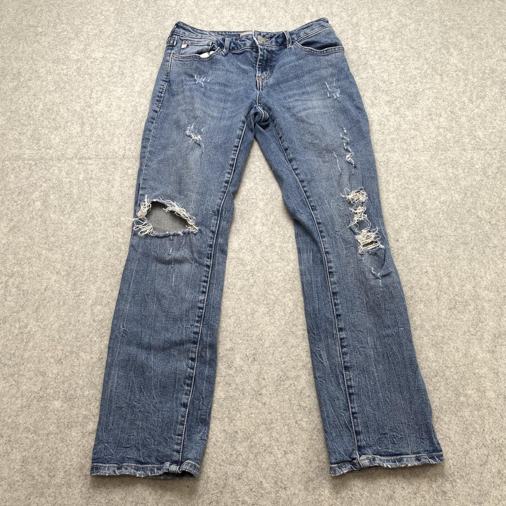 Dear John Liam Straight Jeans Womens 26 (27x26) Blue Distressed Stretch Denim